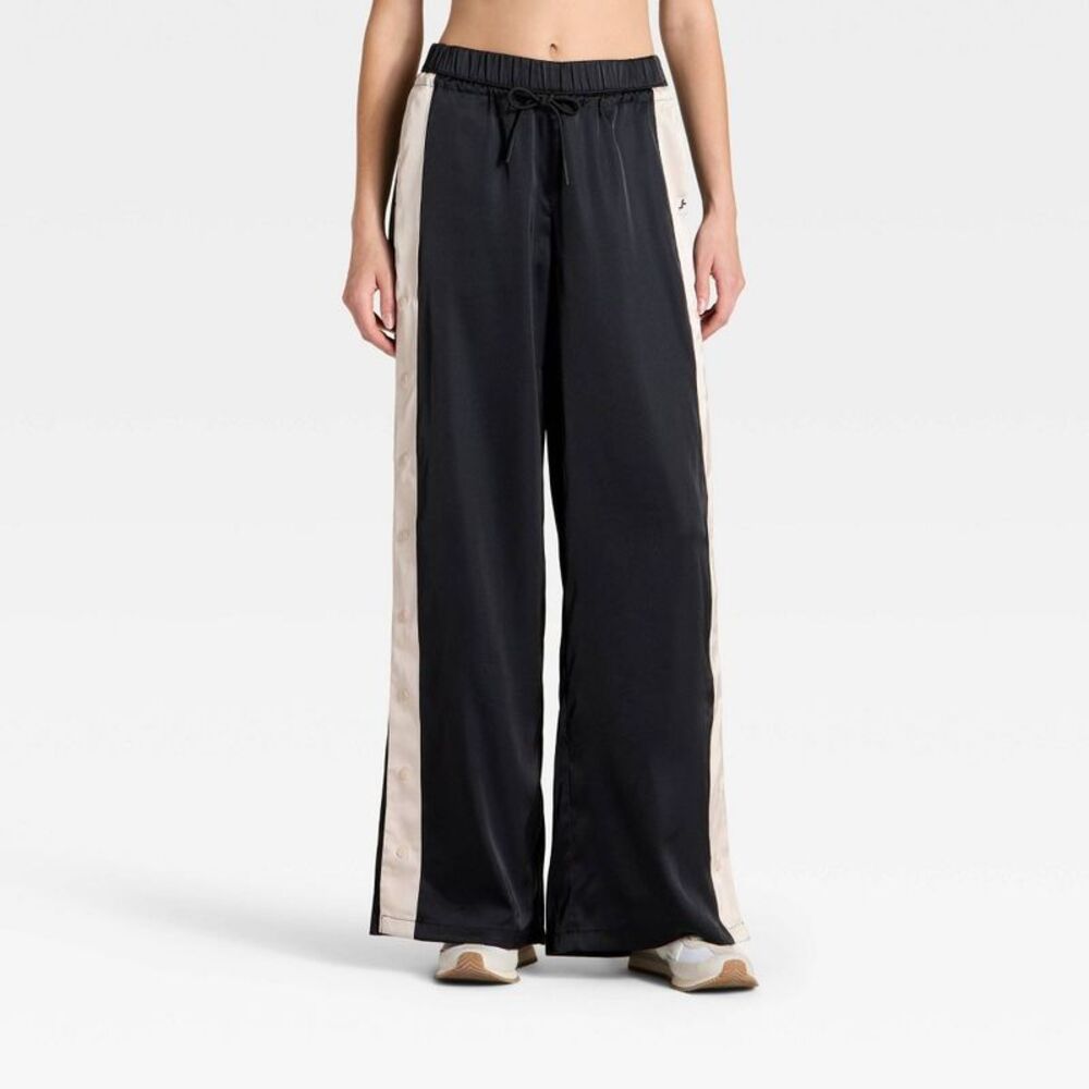 JoyLab Black Wide-Leg Track Pants with Cream Side Stripes